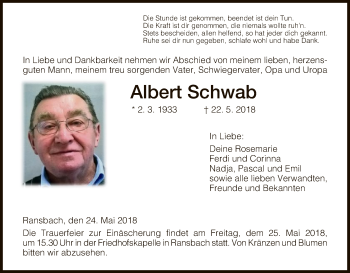 Traueranzeige von Albert Schwab von Hersfeld