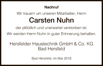 Traueranzeige von Carsten Nuhn von Hersfeld