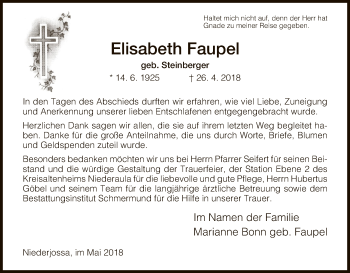 Traueranzeige von Elisabeth Faupel von Hersfeld