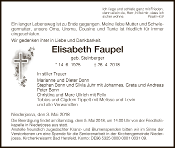 Traueranzeige von Elisabeth Faupel von Hersfeld