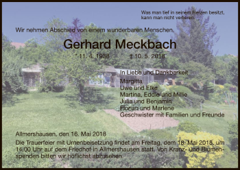 Traueranzeige von Gerhard Meckbach von Hersfeld