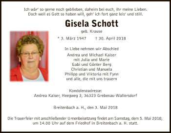 Traueranzeige von Gisela Schott von Hersfeld