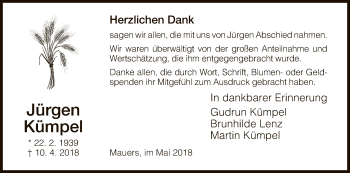 Traueranzeige von Jürgen Kümpel von Hersfeld