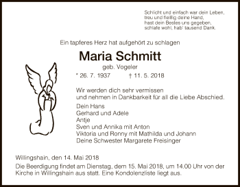 Traueranzeige von Maria Schmitt von Hersfeld