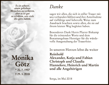 Traueranzeige von Monika Götz von Hersfeld