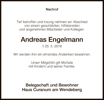 Traueranzeige von Andreas Engelmann von Hersfeld