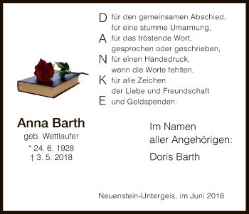 Traueranzeige von Anna Barth von Hersfeld