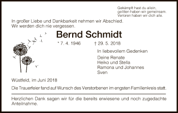 Traueranzeige von Bernd Schmidt von Hersfeld