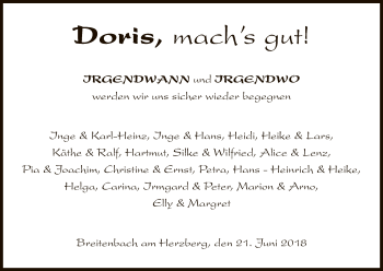 Traueranzeige von Doris  von Hersfeld