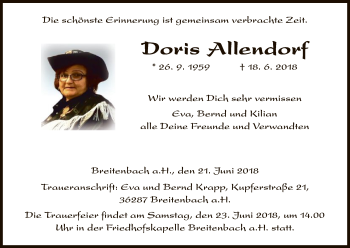 Traueranzeige von Doris Allendorf von Hersfeld