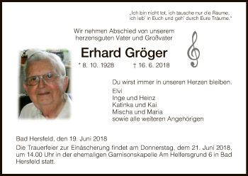 Traueranzeige von Erhard Gröger von Hersfeld