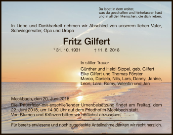 Traueranzeige von Fritz Gilfert von Hersfeld