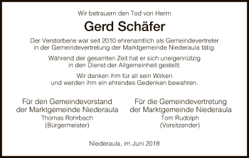 Traueranzeige von Gerd Schäfer von Hersfeld