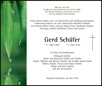 Traueranzeige von Gerd Schäfer von Hersfeld