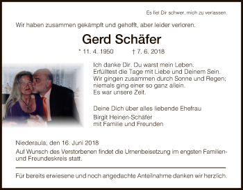 Traueranzeige von Gerd Schäfer von Hersfeld