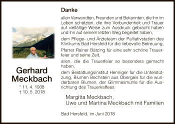 Traueranzeige von Gerhard Meckbach von Hersfeld