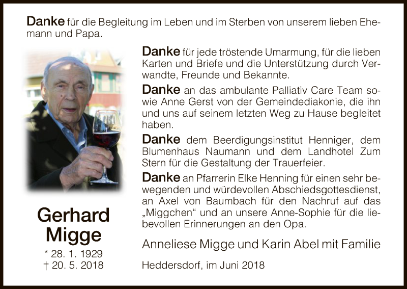  Traueranzeige für Gerhard Migge vom 23.06.2018 aus Hersfeld