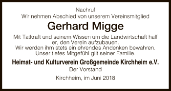 Traueranzeige von Gerhard Migge von Hersfeld