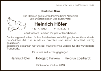 Traueranzeige von Heinrich Höfer von Hersfeld