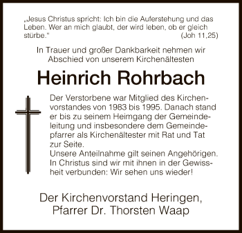 Traueranzeige von Heinrich Rohrbach von Hersfeld