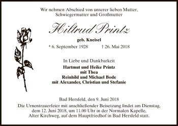 Traueranzeige von Hiltrud Printz von Hersfeld
