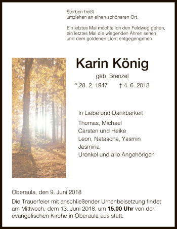 Traueranzeige von Karin König von Hersfeld