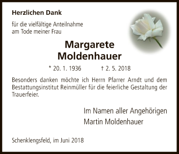 Traueranzeige von Margarete Moldenhauer von Hersfeld