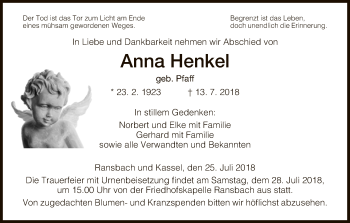 Traueranzeige von Anna Henkel von Hersfeld