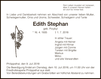 Traueranzeige von Edith Stephan von Hersfeld