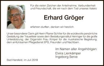 Traueranzeige von Erhard Gröger von Hersfeld