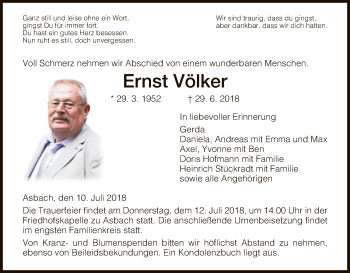 Traueranzeige von Ernst Völker von Hersfeld