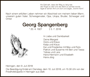 Traueranzeige von Georg Spangenberg von Hersfeld