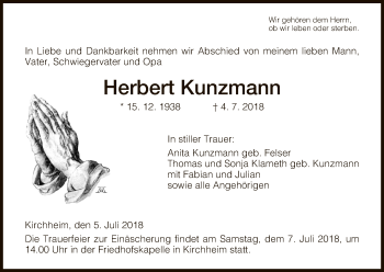 Traueranzeige von Herbert Kunzmann von Hersfeld