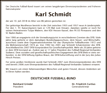 Traueranzeige von Karl Schmidt von Hersfeld