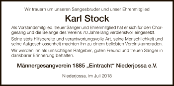 Traueranzeige von Karl Stock von Hersfeld