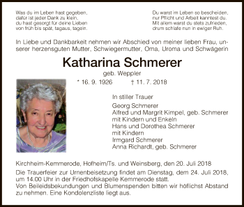 Traueranzeige von Katharina Schmerer von Hersfeld