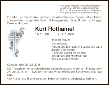 Traueranzeige von Kurt Rothamel von Hersfeld