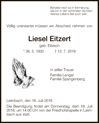 Traueranzeige von Liesel Eitzert von Hersfeld