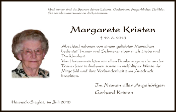 Traueranzeige von Margarete Kristen von Hersfeld