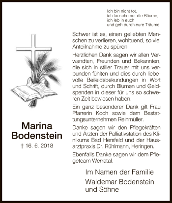 Traueranzeige von Marina Bodenstein von Hersfeld