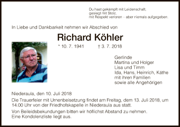 Traueranzeige von Richard Köhler von Hersfeld