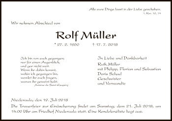 Traueranzeige von Rolf Müller von Hersfeld