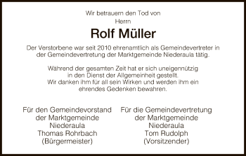 Traueranzeige von Rolf Müller von Hersfeld