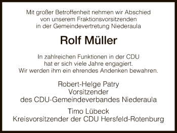 Traueranzeige von Rolf Müller von Hersfeld