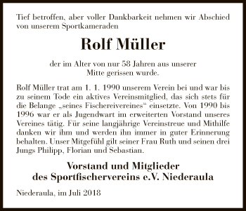 Traueranzeige von Rolf Müller von Hersfeld