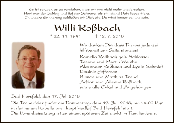 Traueranzeige von Willi Roßbach von Hersfeld