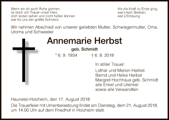 Traueranzeige von Annemarie Herbst von Hersfeld