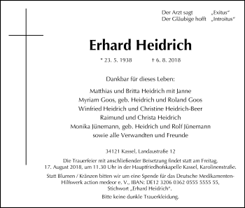 Traueranzeige von Erhard Heidrich von Hersfeld