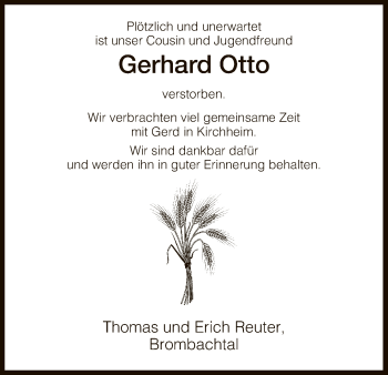 Traueranzeige von Gerhard Otto von Hersfeld