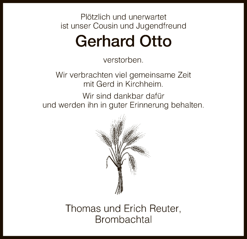  Traueranzeige für Gerhard Otto vom 15.08.2018 aus Hersfeld